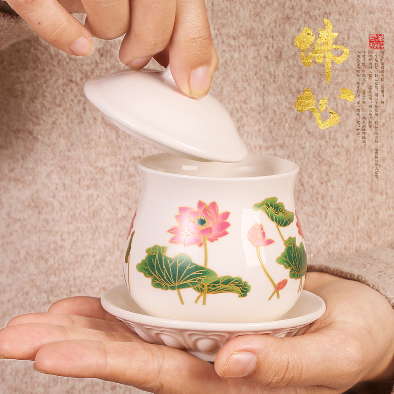 Ceramic Supplies Holy Water Cup Buddha Front Lotus Water Purification Cup Guanyin God of Wealth Taoist Cup Buddha Ceramic Buddha Table Cup