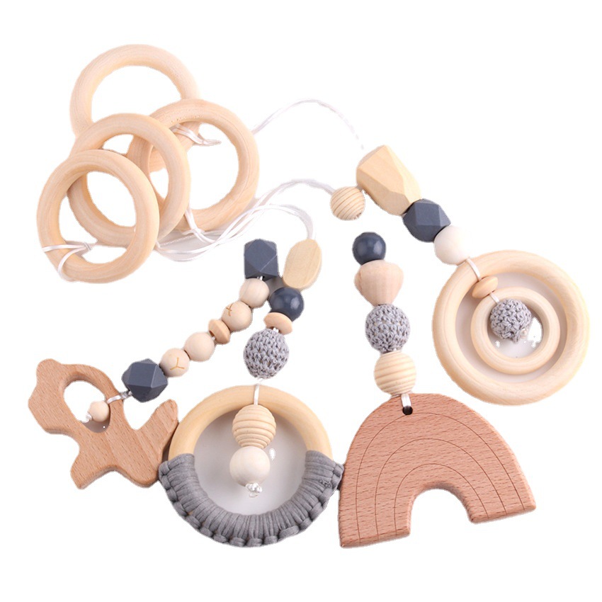 Nordic ins Style Decorative Wooden Baby Gym Rack Children's Toy Beech Wooden Ring Teeth Gum Four-piece Set