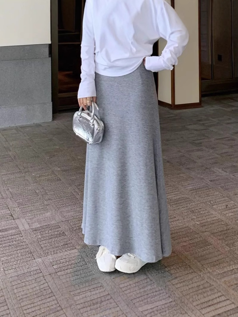 Summer Grey Hip Skirt Skirt Women's 2025 Spring and Autumn New Retro Slim High Waist Pendant Flesh-Covering Long Skirt