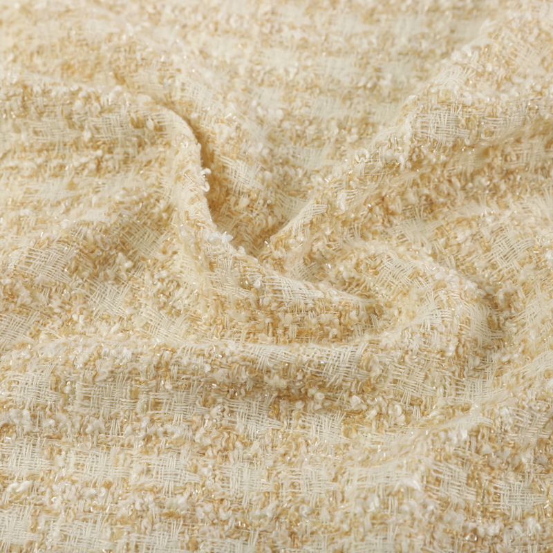 French Style Clothing Fabric, Checkered Bright Silk Woolen Fabric, Handmade Bouquet Woven Tweed Fabric