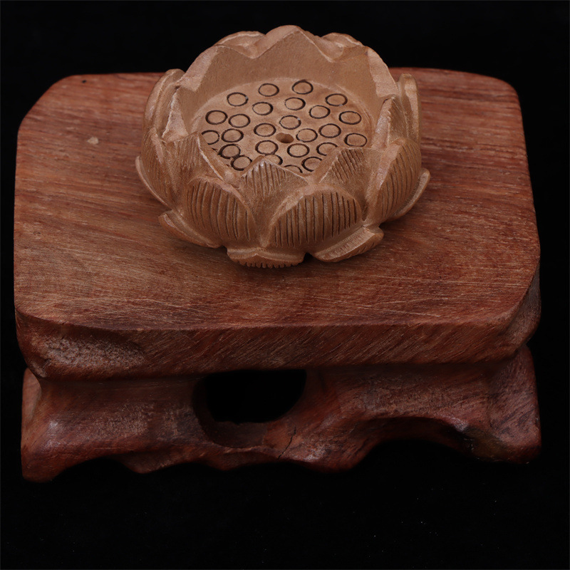Wood Carving Ornaments Wholesale Peach Lotus Ornaments Carved Wood Crafts Hand-stitched Carved Lotus