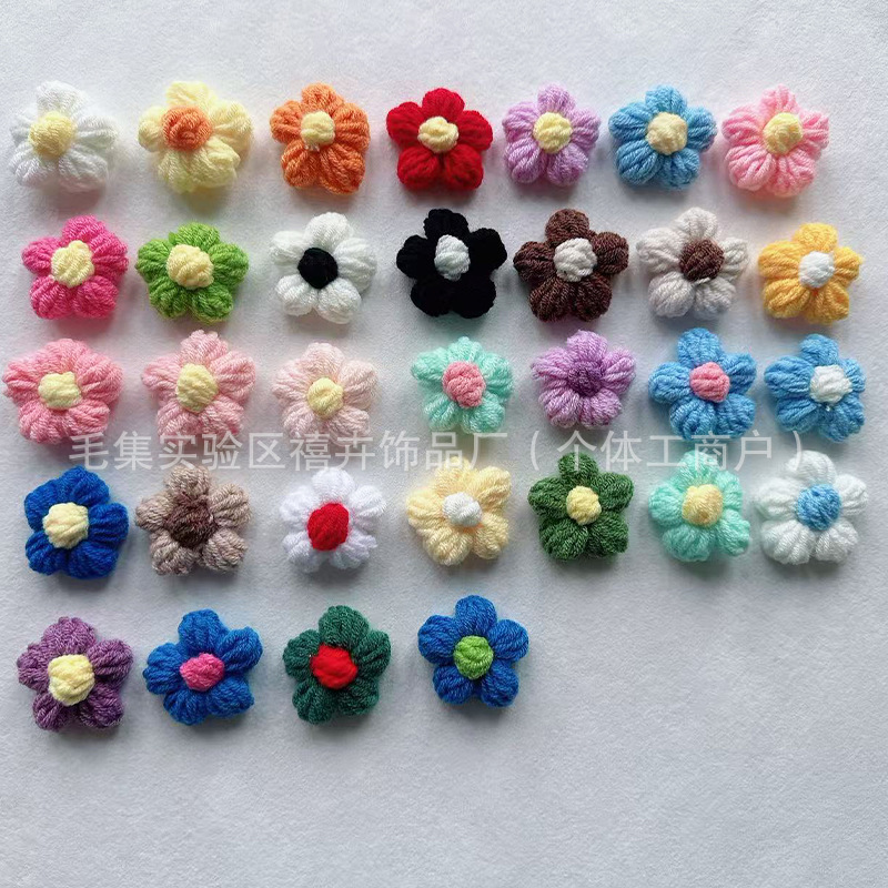 Ready-Made Puff Flowers, Hand-Knitted Yarn Flowers, Knitted Small Flowers, DIY Clothing, Bags, Shoes, Socks, Accessories, Flower Embellishments
