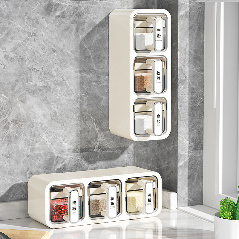 Manufacturer Customized Processing Kitchen Storage Rack Wall-Mounted Punch-Free Oil, Salt, Sauce and Vinegar Storage Multi-Functional Seasoning Box