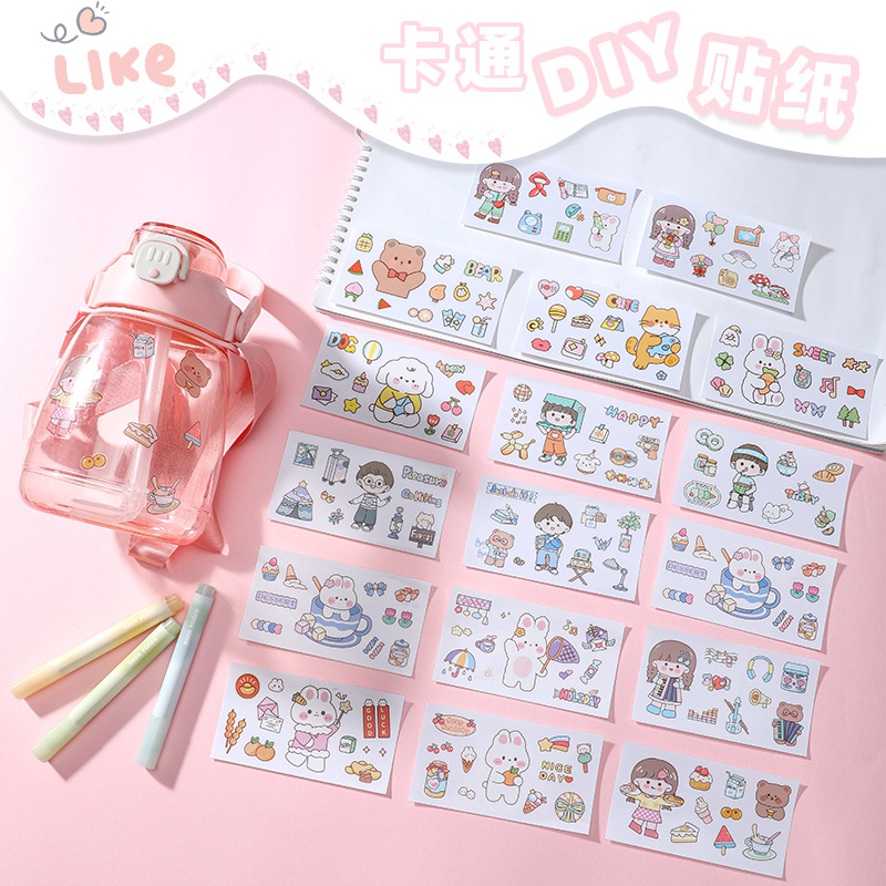 Наклейки для рук, милые мультяшные водонепроницаемые наклейки, прозрачные наклейки для пластиковых чашек