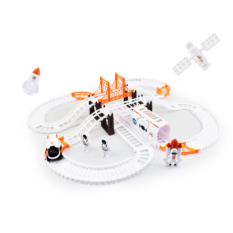New Cross-border Space Rail Car Small Train Astronaut Splicing Rail Car Children's Toy Boys and Girls Splicing Set