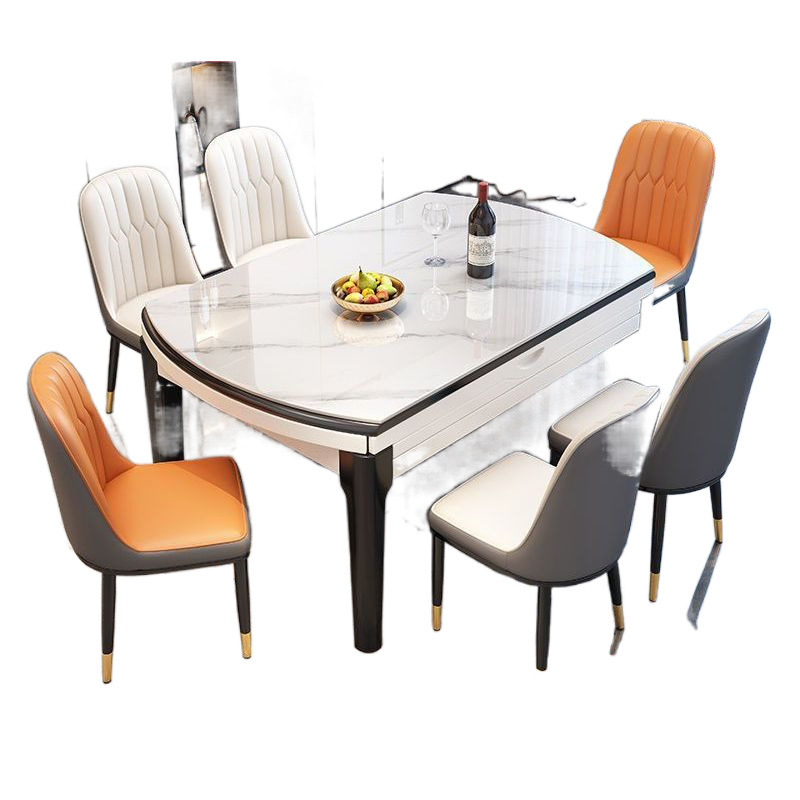 Light Luxury Rock Board Dining Table Dining Chair Combination Small Apartment Simple Household Solid Wood Dining Table Retractable Folding in Square