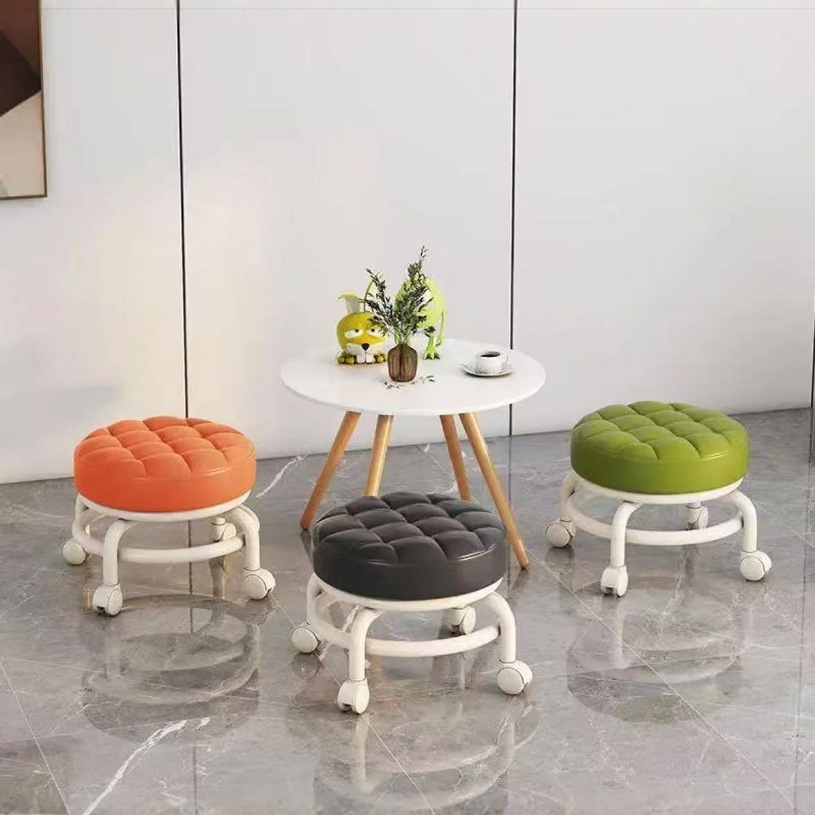 Popular Swivel Small Stool for Home Use, Acrylic Caster Low Stool for Living Room, Baby Care Artifact, Movable Sitting Stool with Beautiful Seam