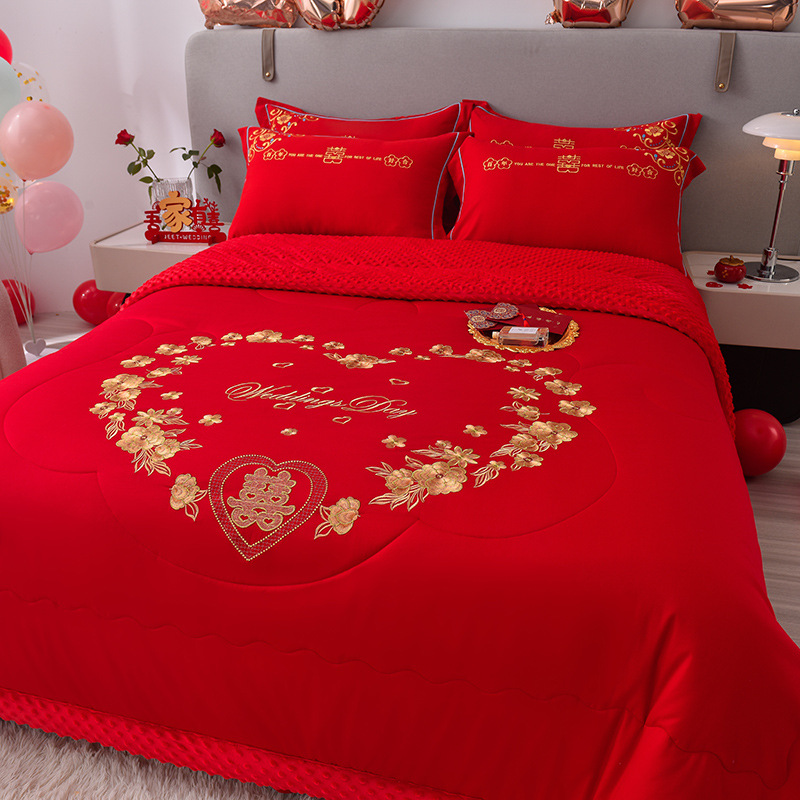 Summer Air Conditioning Thin Blanket Wedding Blanket Wedding Bed Newlywed Red Thickened Blanket Wedding Accompanying Blanket for Double