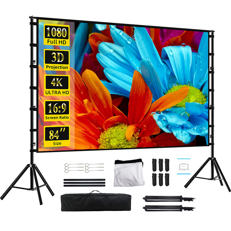 Outdoor Double Bracket Projection Screen, Home Anti-Light Screen, 100inch Portable Mobile Camping Movie Projector Screen