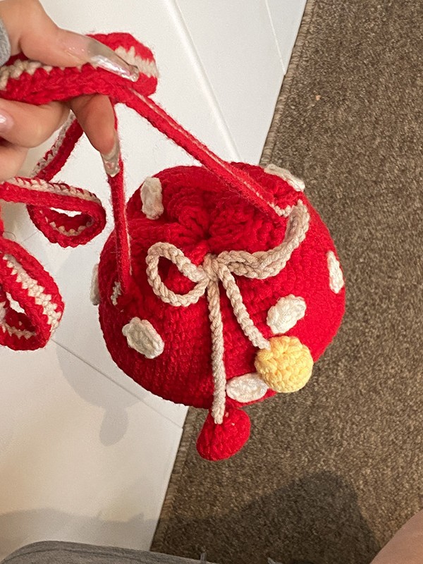 Cartoon Dolls Weird Cute 2025 New Large Mushroom Knitted Bag Finished Mobile Phone Bag Crossbody Bag Cross-border