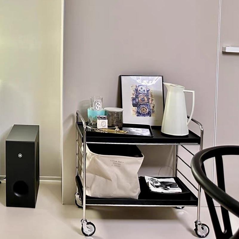 Solid Wood Sofa Side Table Removable Wheeled Cart Small Apartment Living Room Coffee Table Side Table Side Cabinet Corner Table Storage Rack