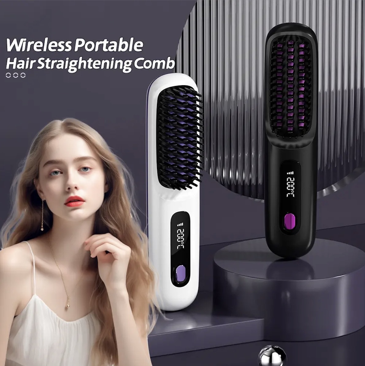 Cross-border new charging straight hair comb portable fashion negative ion straight hair stick comb wireless soft hair care straight hair comb