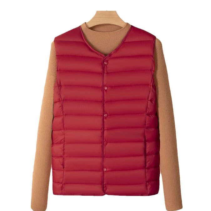 2025 New Thin Cotton Vest Women's Autumn and Winter Collarless Liner Short Women's Vest Large Size Waistoutwear Round Neck Jacket