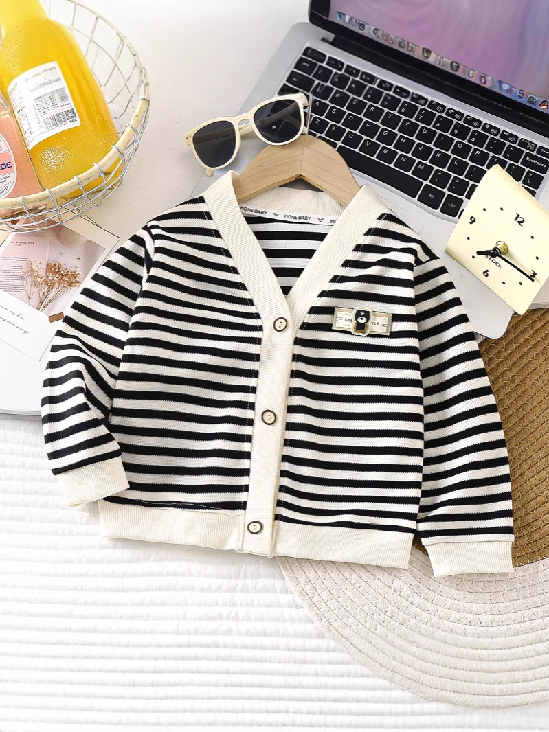 Autumn New Style 2025 Kidsren's Versatile Knitted Cardigan for Boys and Girls, Stylish Stripesd Outwear, Baby Line Sweater, Kidsren's Clothing