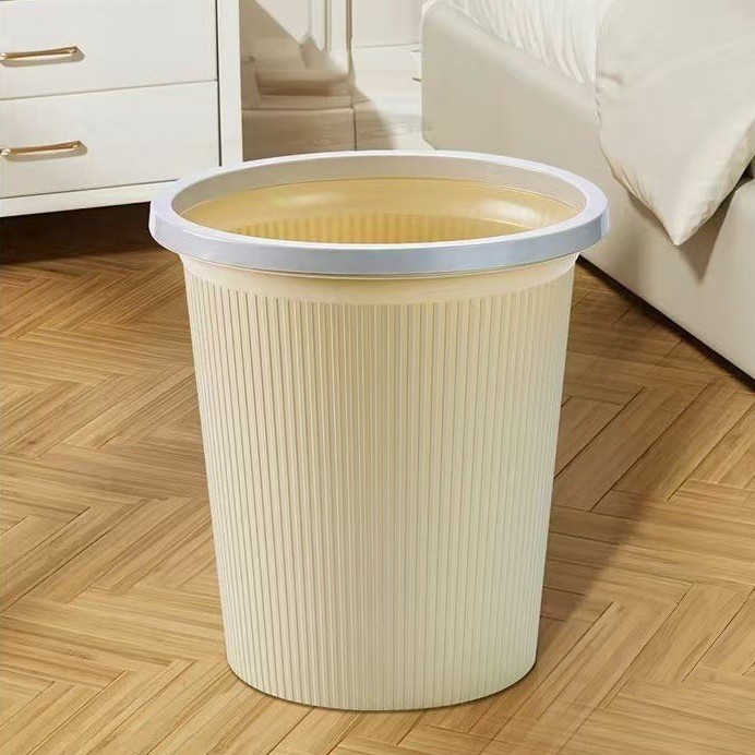 European-style Household Striped Trash Bin Living Room Bedroom Kitchen Toilet Bathroom Office Uncovered Trash Bin with Pressure Ring