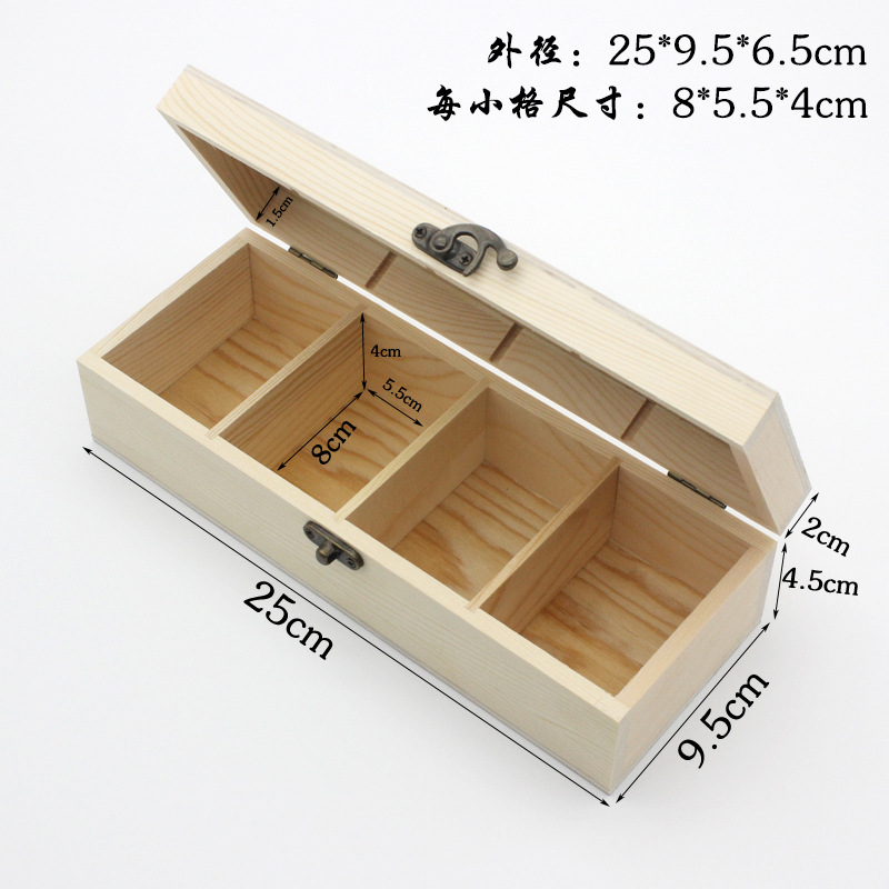 ! 4-grid multi-grid wooden box packing box tea box, storage box, gift box sundries storage box