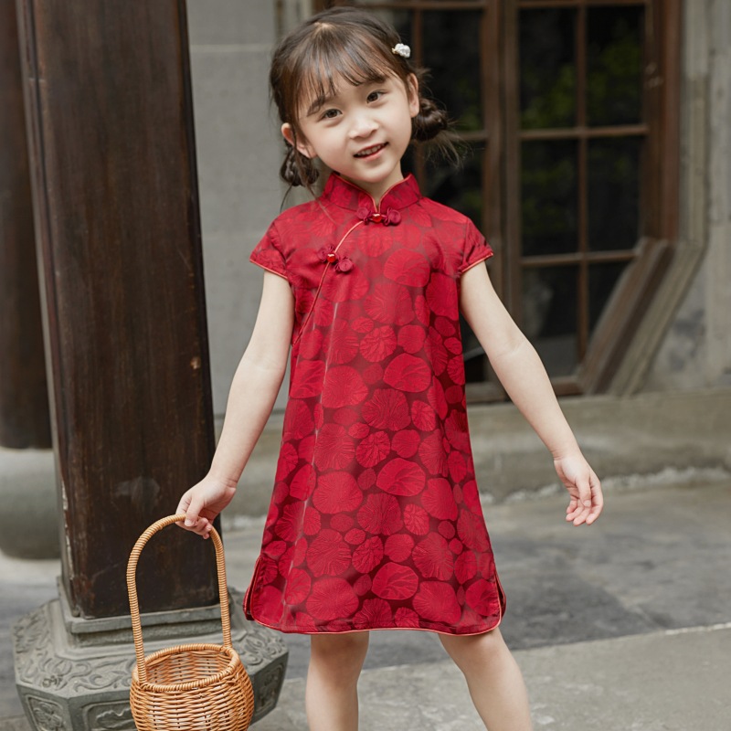 Girls' Cheongsam Summer 2025 New Thin Summer Clothes Children's Han Dynasty Dress Flower Skirt Western Style Princess Dress
