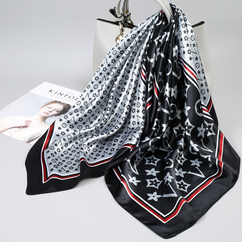 90x 90 Large Square Scarf Women's New Silk Scarf Imitation Silk Spring and Autumn Light Luxury High-end Fashion Small Square Scarf Women's Scarf