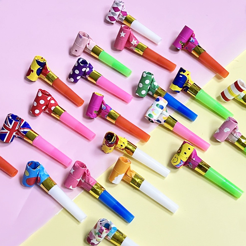 Candy color dragon blowing whistle children's birthday party plastic toys wholesale colorful dragon blowing roll trumpet props