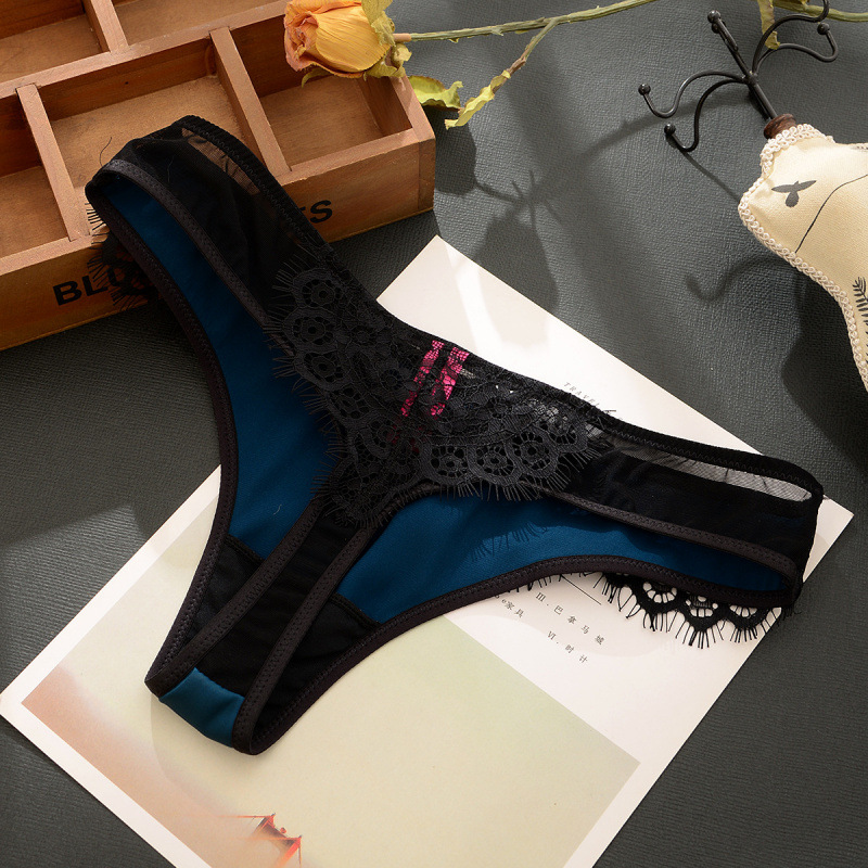 【2222】European and American Sexy Cut Out Lace Girls Underwear Skin-Friendly Cotton Crotch Slit Thong Cotton Crotch