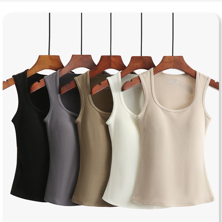 Autumn and Winter New Tight-Fitting Thermal Intimates with Breast Pads, One-Piece Inner Velvet Women's Vest, Heated Velvet Vest for Women