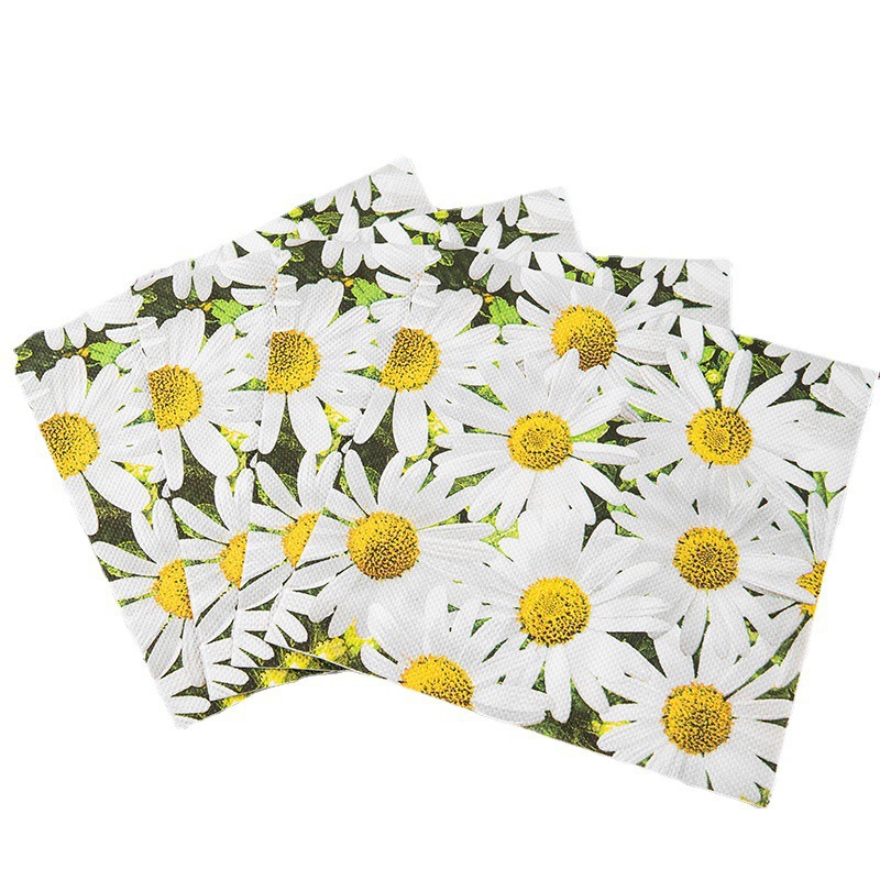 Cross-Border Customized Daisy Printed Napkins, Flower Table Decoration Napkins, Birthday Party Napkins Supplies