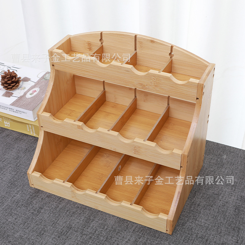 Tea bag storage box three-layer bamboo wooden tea bag storage box desktop table tea bag box factory direct supply
