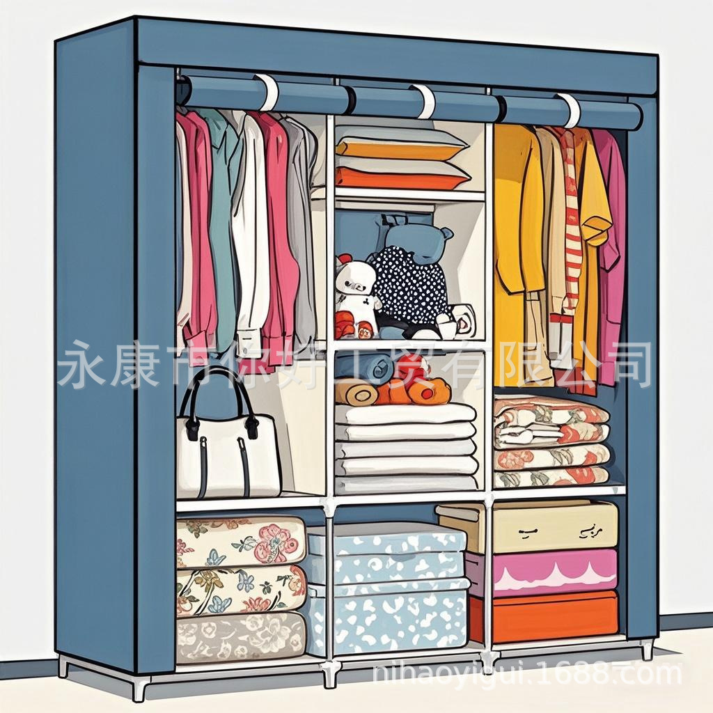 Reinforced Simple Cloth Wardrobe Storage Wardrobe Dust-Proof Wardrobe Dormitory Steel Frame Reinforced Combination Simple Modern Clothes Hanger