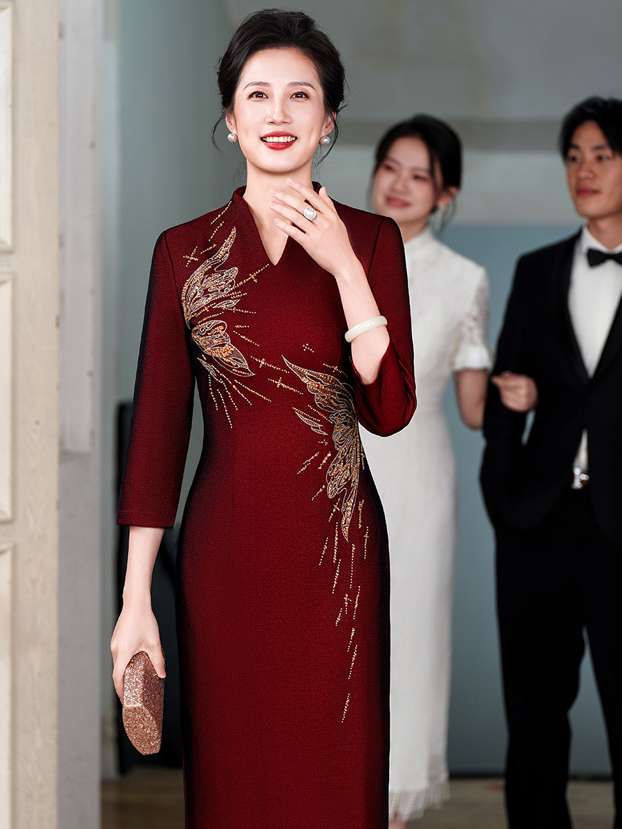 2025 spring new middle-aged and elderly mother wedding toast dress high-end happy mother-in-law dress daily wear