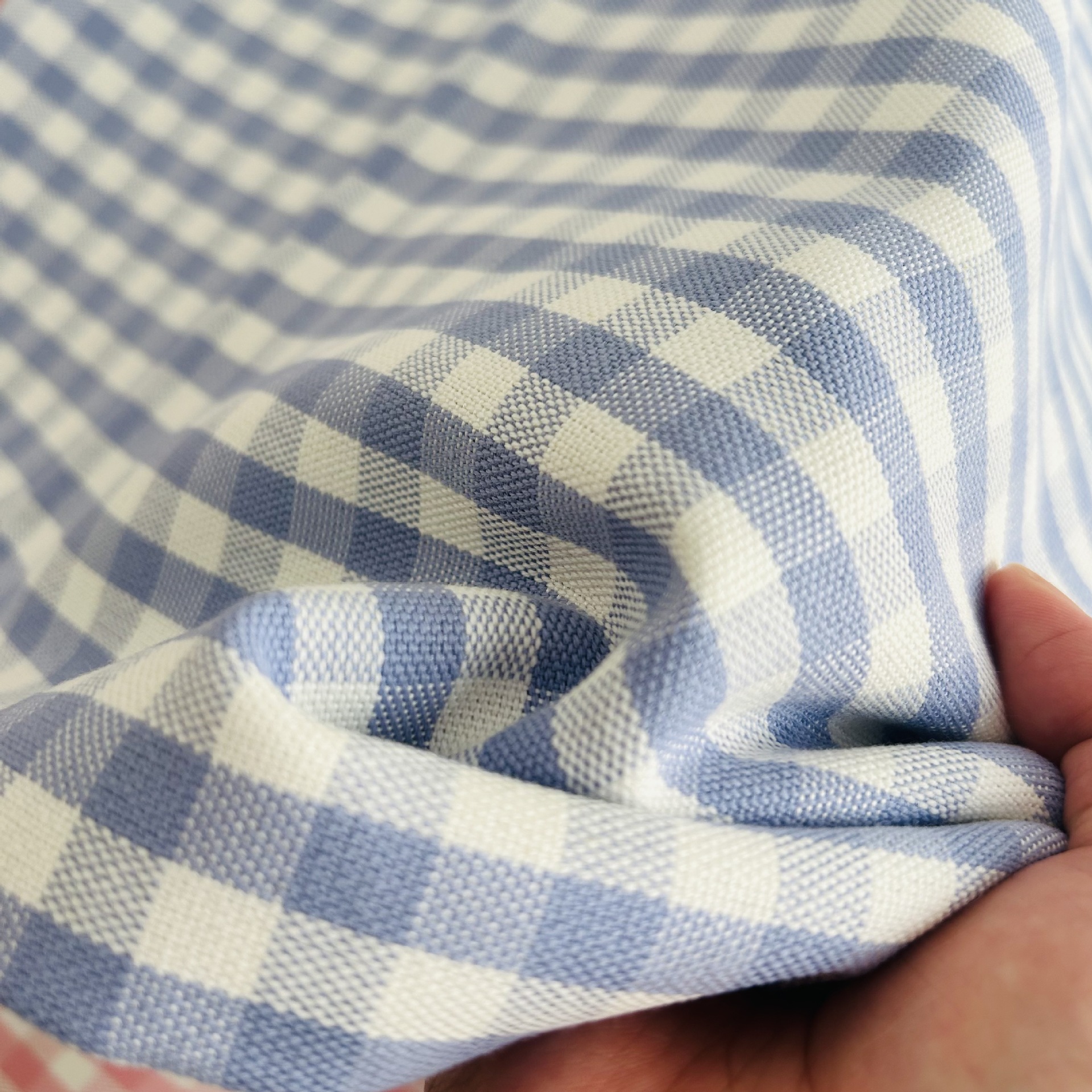 Remnant Fabric from a Good Source: Summer Yarn-Dyed Tencel Ramie Plaid Soft Cooling Mat, Machine Washable, 50% Tencel + 50% Ramie