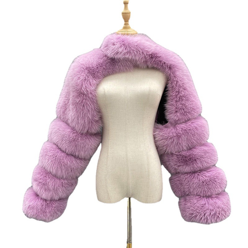 Customized Imitation Fur Coat for Women in Autumn and Winter New Ultra-Short Long-Sleeved Splicing Jacket Dropshipping Wholesale
