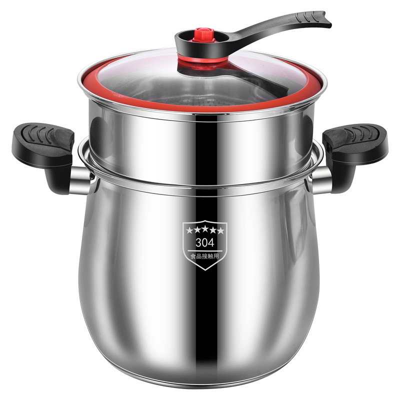 304 Stainless Steel Micro-pressure High Soup Pot Explosion-proof Belly Pot Pressure Cooker with Steaming Lattice Porridge Soup Cooking Stove Universal Protection