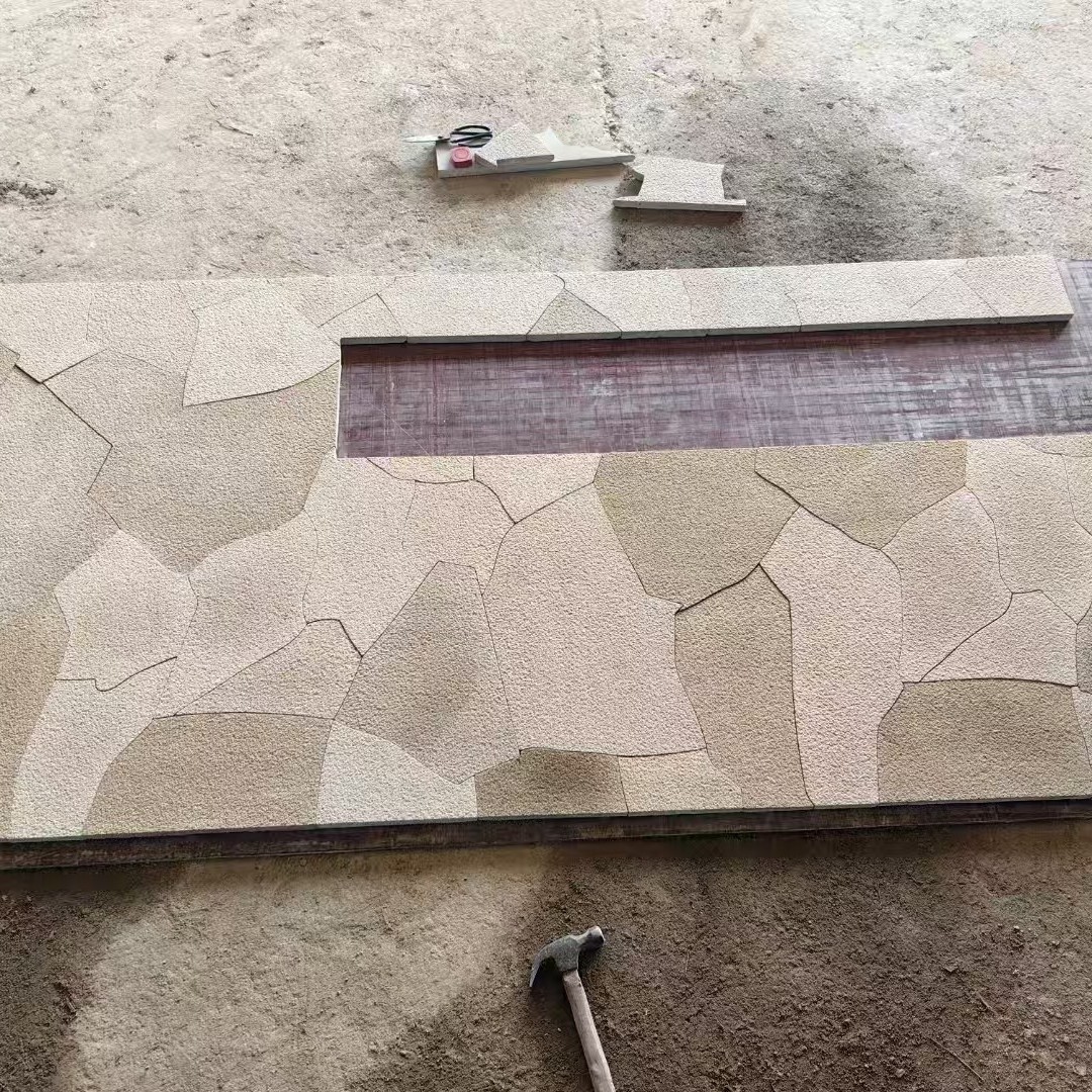 Shandong Hard Yellow Sandstone Lychee Surface Carving Board Seamless Splicing Background Wall Art Wall