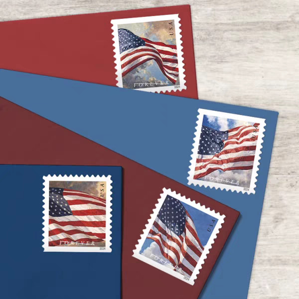 Us Stamps 2024 Roll/100 Pieces National Flag Anti-Counterfeiting Permanent Forever Cross-Border Stickers