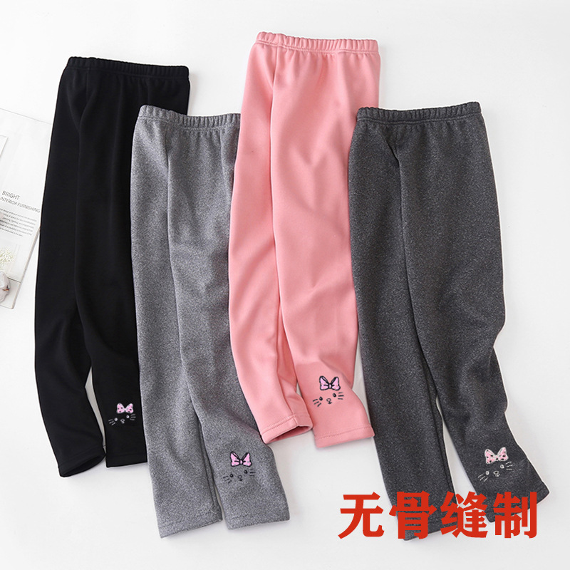 New Children's Fleece-lined Leggings Girls Fleece-lined Thickened Winter Warm Pants Baby's Outer Wear Small Cotton Pants Cartoon Pajama Pants