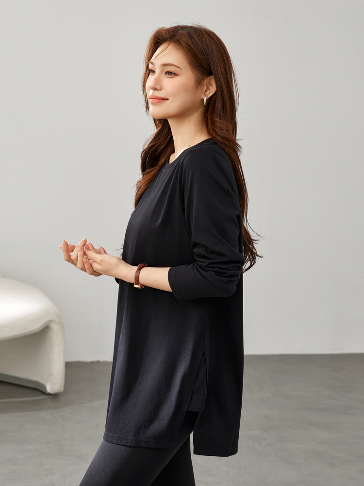 Plus-Size Women's Casual Comfortable Simple Design Slit Versatile T-Shirt for Chubby Women 2024 Autumn New Style