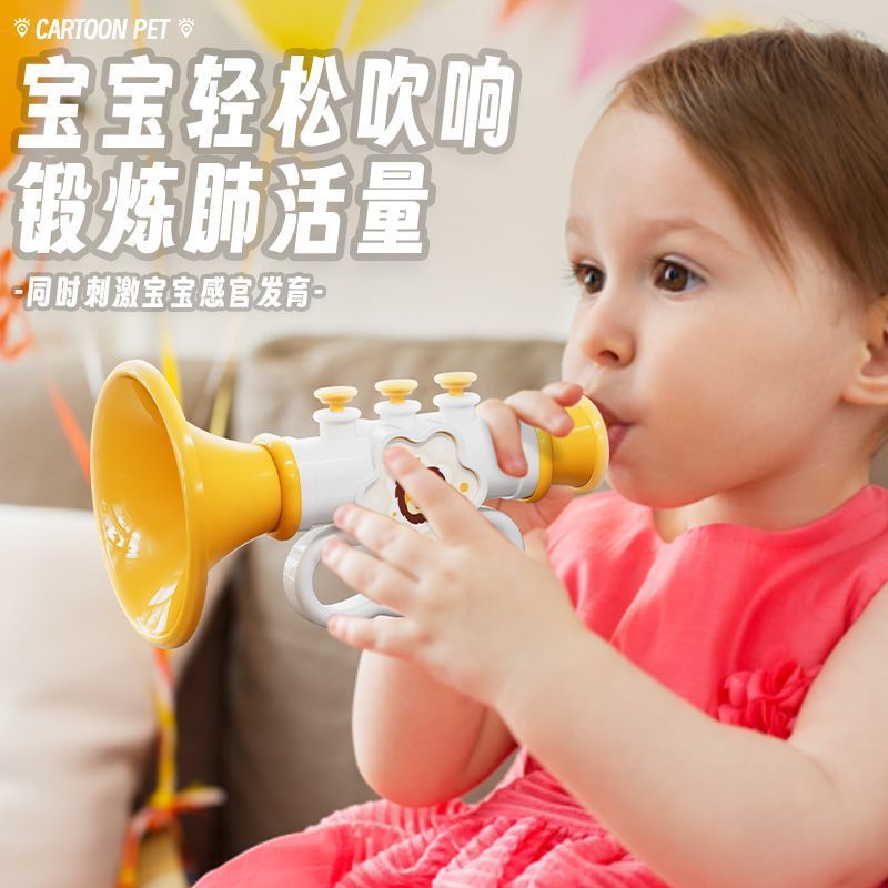 Baby Trumpet Toy Blow Baby Trumpet Whistle Toy Cartoon Lanyard Blow Musical Instrument Toy Wholesale