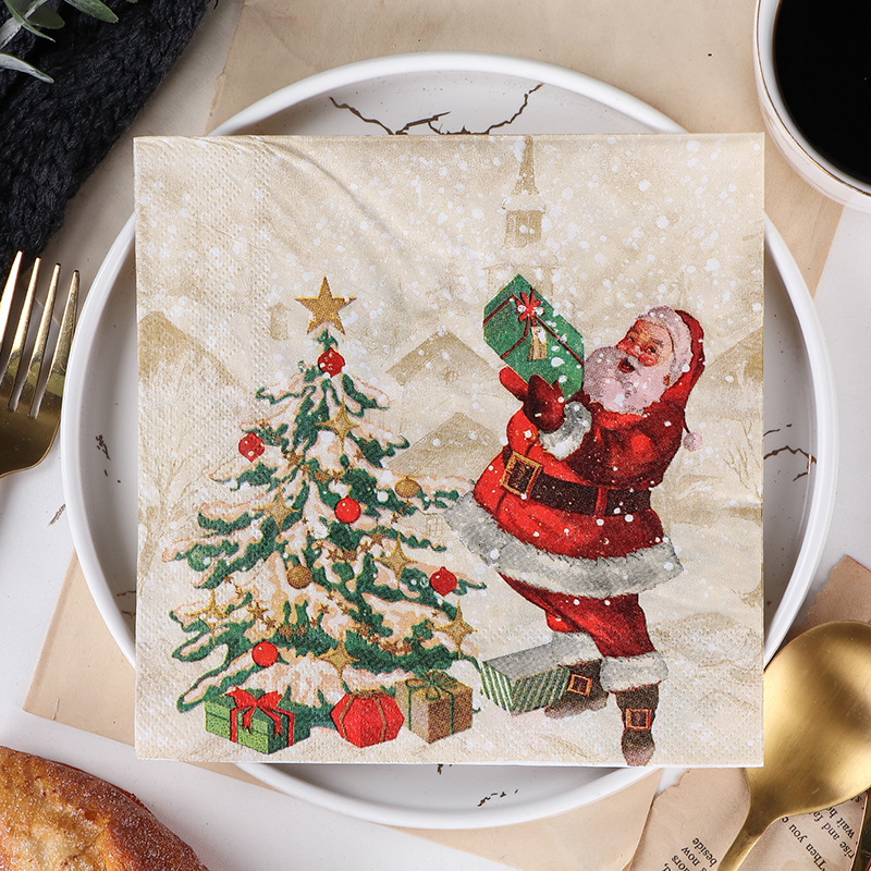 Christmas New printed napkin tissue Western restaurant bakery applicable facial tissue in stock wholesale household napkin