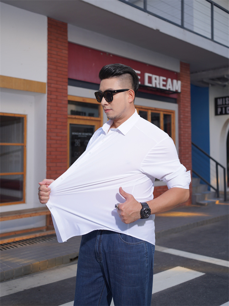 Весна-осень новая рубашка большого размера мужская с длинным рукавом для полных мужчин неутюжимая высокоэластичная однотонная повседневная рубашка