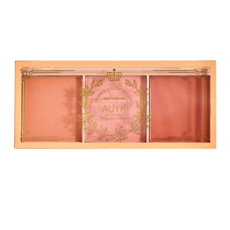 AUYK Tricolor Blush Plate Afternoon Tea High Glow One Plate Rouge Cream Expanded Color Milk Tea Blush Brush Blue