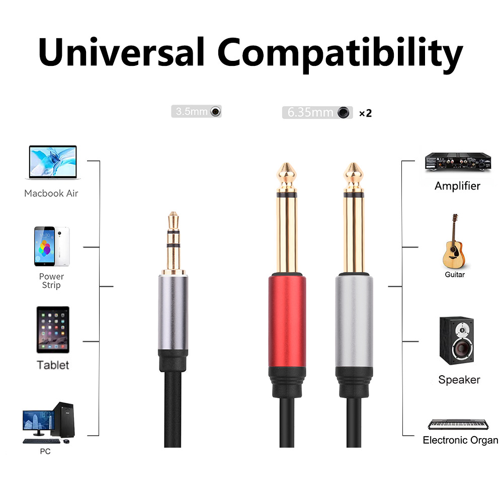 Foreign Trade 3.5mm to Dual 6.5 Audio Cable One-to-two Male to Double Male Adapter Plug Cable 6.35 Speaker Cable