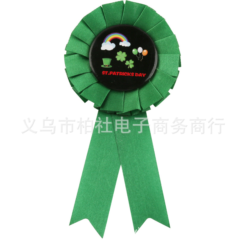 Cross-border supply tinplate holiday party corsage Clover Irish festival badge layout decorative ribbon badge