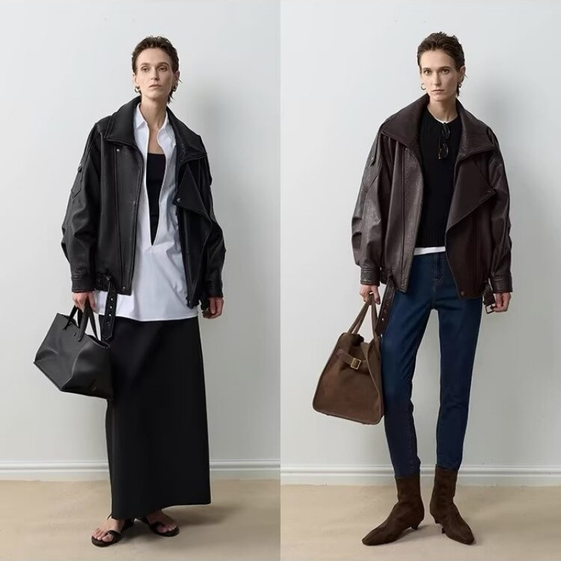 Fleece-Lined Leather Biker Jacket for Women, High-End Faux Leather Jacket, 2024 Autumn New Style, Loose Fit, Cool and Stylish