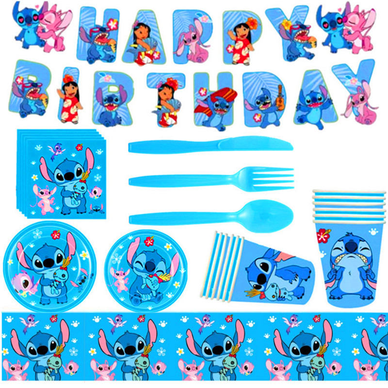 Набор столовых принадлежностей для вечеринки Stitch, бумажные тарелки и стаканы, скатерть