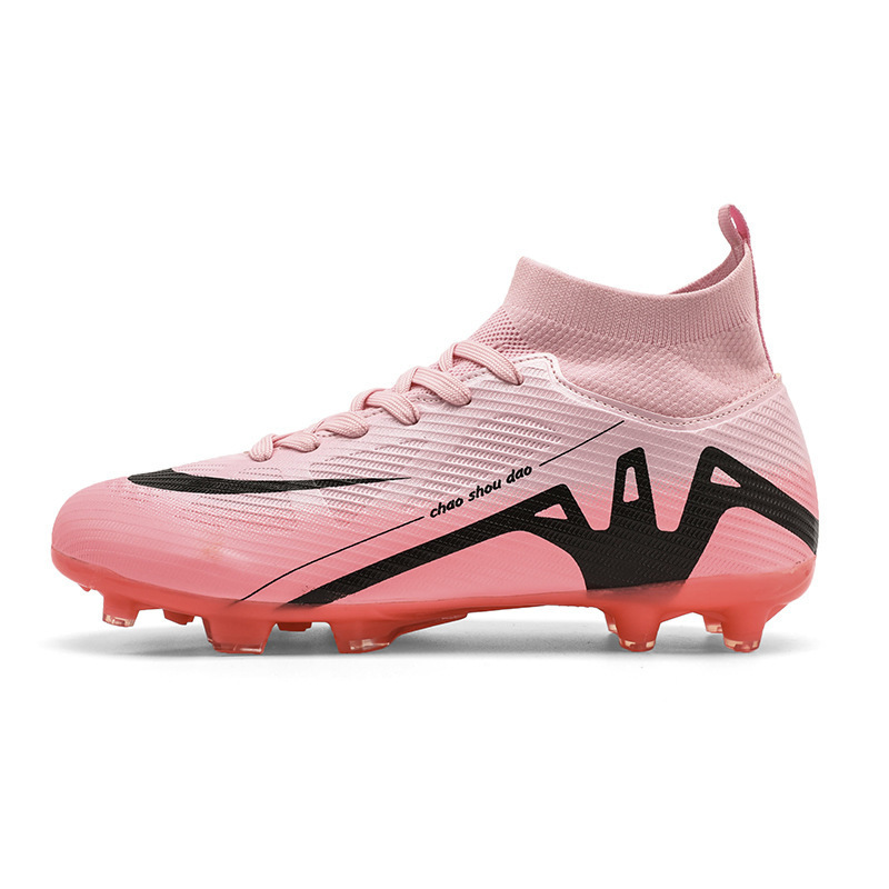 Cross-border high-top football shoes tf broken nails artificial lawn AG nail leather feet boys and girls children teenagers students training shoes