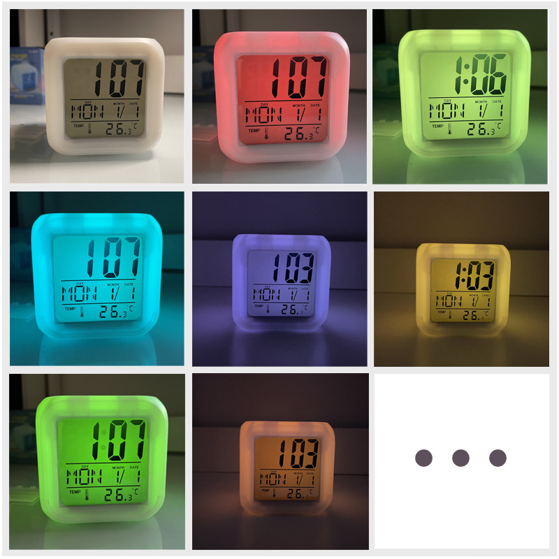 Cross-Border Colorful Square Clock Square Small Alarm Clock Led Colorful Color Changing Luminous Digital Alarm Clock Creative Gift