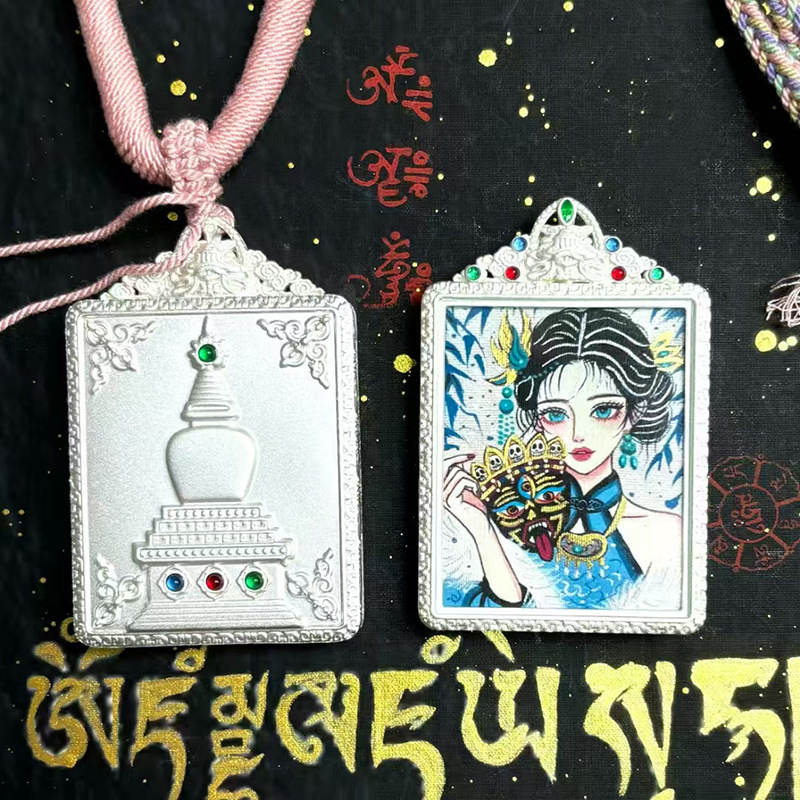 High-End New Xizang Style Wutai Mountain Pagoda Zakhila Ram Thangka Gawa Box Copper Shell Pendant Wholesale Thai Buddha Amulet