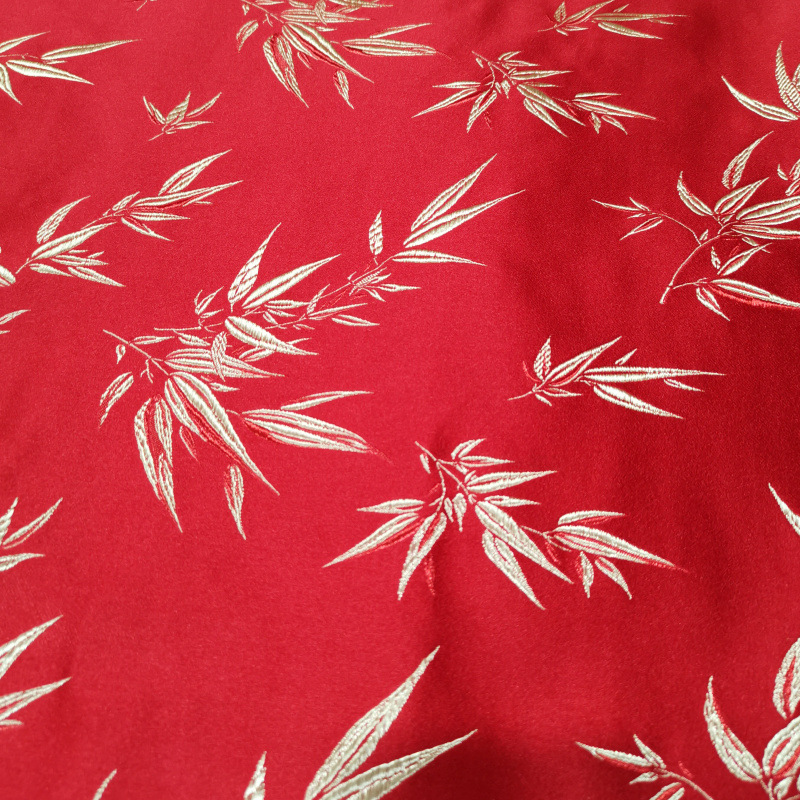 Manufacturer of Large Bamboo Leaf Jacquard Brocade Satin Antique-Style Tang Suit Cheongsam Fabric Pet Clothing Cushion Fabric Silk Material