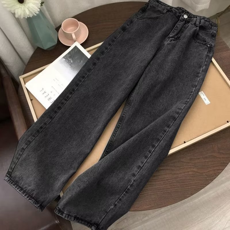 Straight High Waist Jeans Female Students 2022 New Korean Loose Retro Wide Leg bf Hyun Ya Style Floor Pants