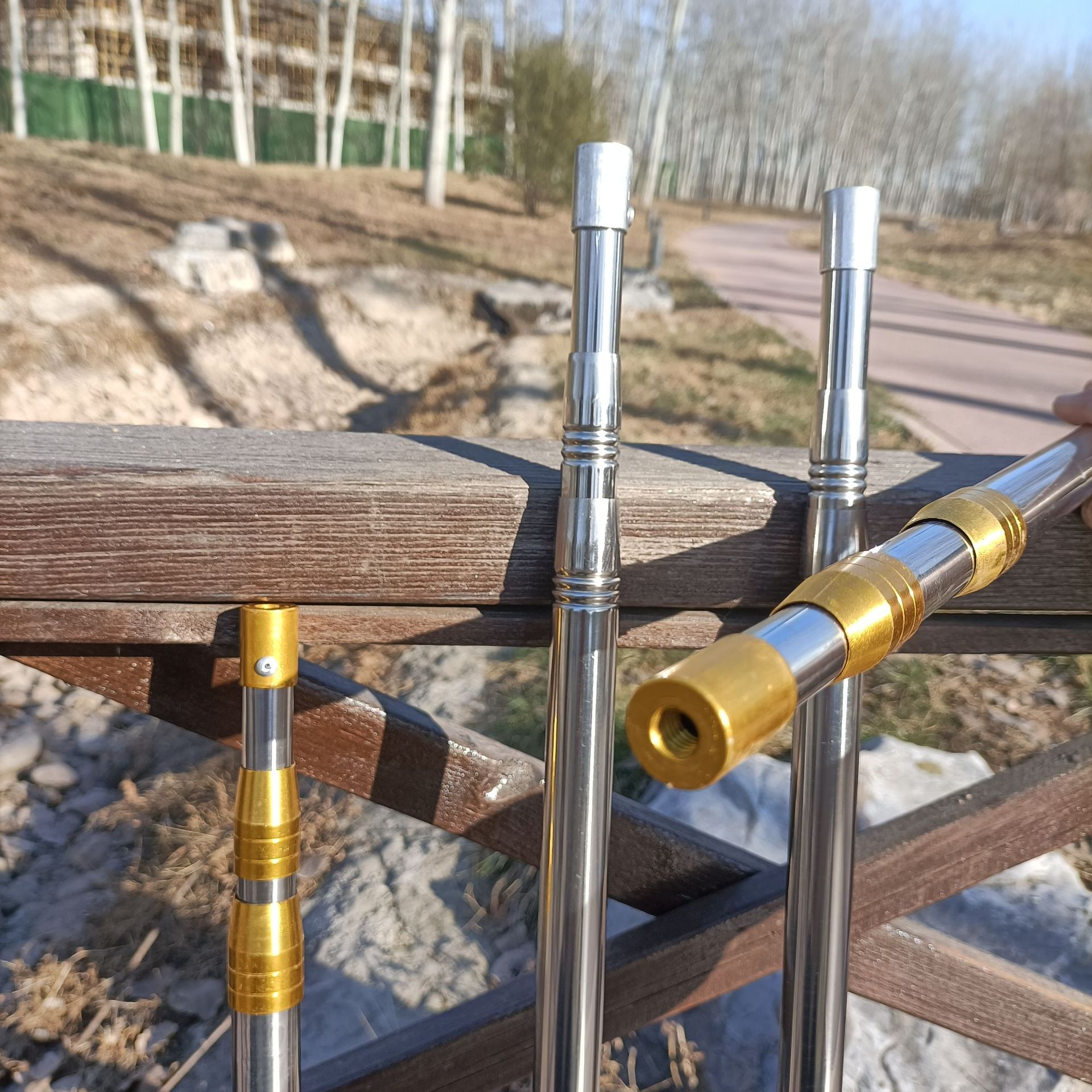 Stainless steel wire rod telescopic metal fork fishing rod yellow sleeve high altitude fruit picking rod fishing gear large object positioning wire rod